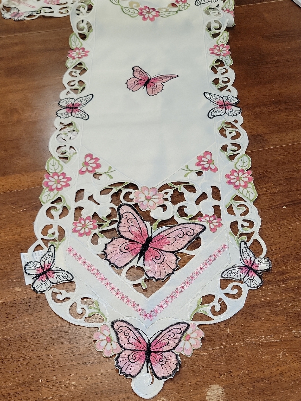 Pink Butterflies Embroidered Table Runner 12"x 68" Machine Washable